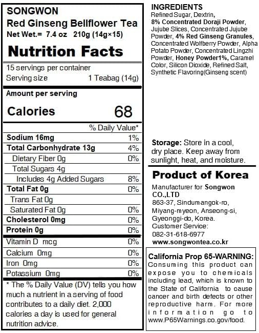 LENITH Songwon Honey Red Ginseng & Bellflower Tea – 15 Powder Sticks (210g), Traditional Korean Tea