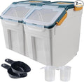 50lb Flour Storage Container with Lid, 2 Pack Large Airtight Rice Storage Container with Wheels, Measuring Cup, Scoop, for Sugar Grain Cereal Dry Food, Rice Dispenser, Pantry Organization (Dark Blue)