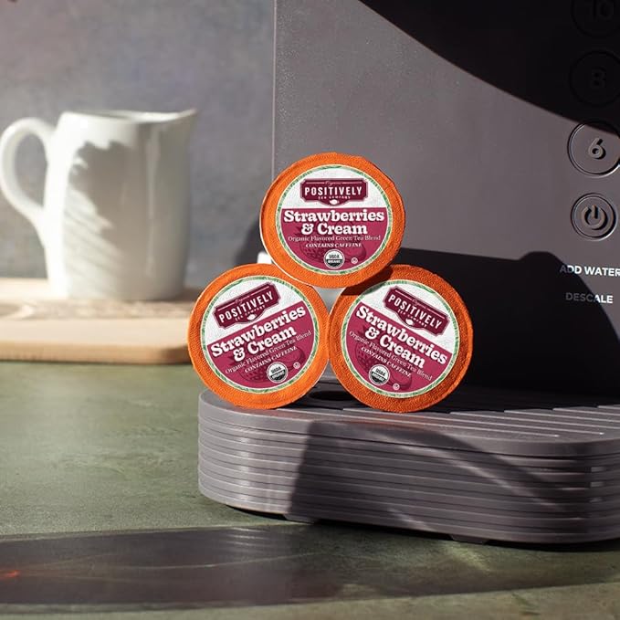 Organic Positively Tea Company, Strawberries and Cream Green Tea, K-Cup Compatible, 24 Pods