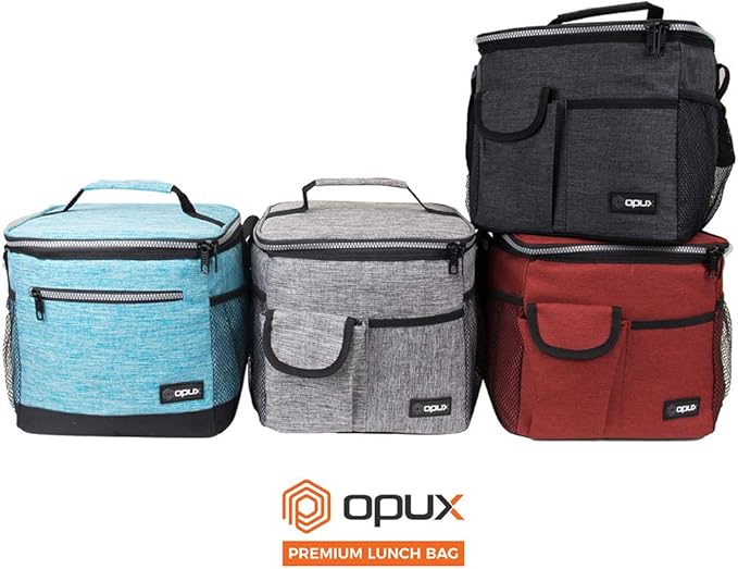 opux Insulated Lunch Box for Men Women Kids, Leakproof Reusable Lunch Bag Cooler for Work School Office, Soft Thermal Lunchbox Tote Shoulder Strap for Boys Girls Adults, Heather Navy, 18 Can/10L