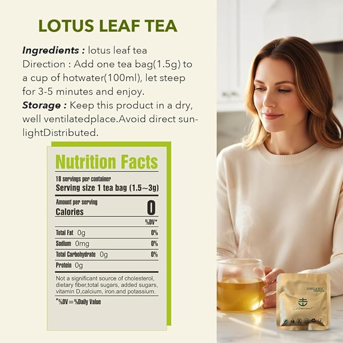 Soilmount - Lotus Leaf Tea - |Heye|荷葉|연잎| - Pure Herbal Tea - Natural, Organic, Non-GMO, Clean Ingredients, Caffeine Free (18 Tea Bags, Box 1)