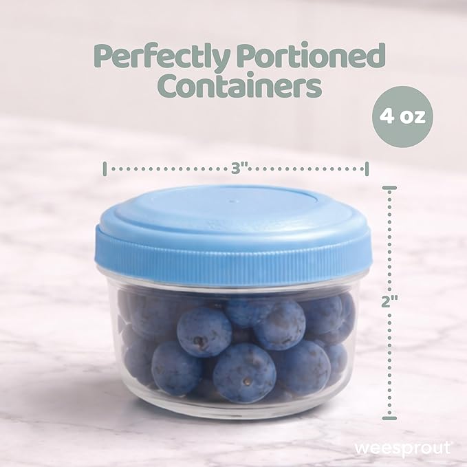 WeeSprout Leakproof Baby Food Storage - 12 Set, Small Plastic Containers with Lids, Lock in Freshness, Nutrients & Flavor, Freezer & Dishwasher Friendly, 4oz Snack Containers (Variety Matte)