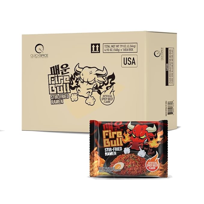 [Fire Bull Ramen] Intense Spicy Stir-Fried Ramen | Original Flavor | Authentic Korean Heat Meets Flavorful Delight | Thick, Chewy Noodles | Quick & Easy Meal (1 Case, 32 Pouches)