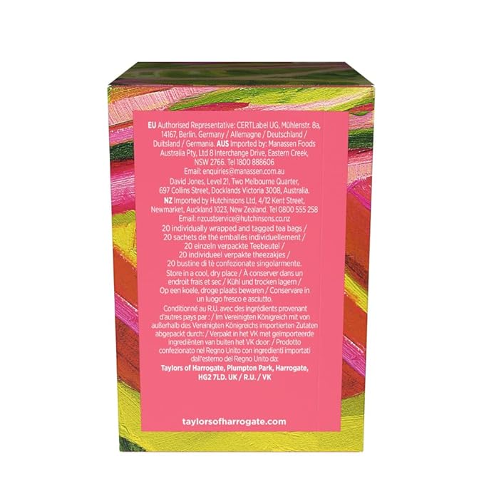 Taylors of Harrogate Sweet Rhubarb, Herbal Tea, Individually Wrapped Bags, 20 Count (Pack of 1), Vibrant, Refreshing and Sweet, Caffeine-Free, Enjoy Hot or Iced, 20 Teabags