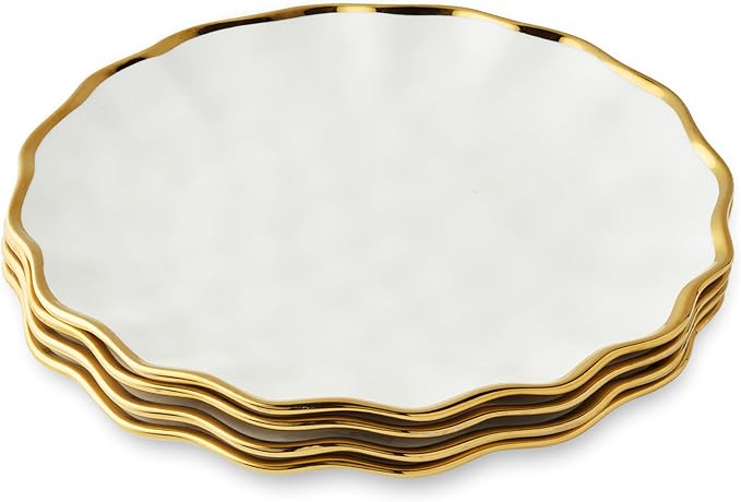 Regency Gold 11-Inch Porcelain Dinner Plates – Set of 4 Elegant Gold-Trimmed Plates – Durable, Dishwasher-Safe Fine Tableware for Formal Dining, Holidays & Everyday Use