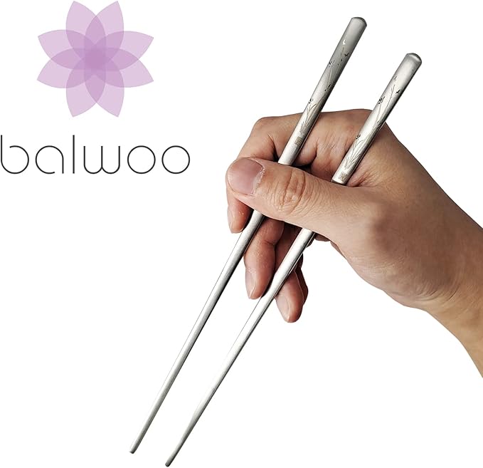 [5 Sets] [Made in Korea] Orchid Design Korean Style Sticky Rice Spoon Chopsticks Set Silverware Set 304 Stainless Steel Cutlery Set Soup Spoon Ramen Chopsticks Flatware (5 Sets)