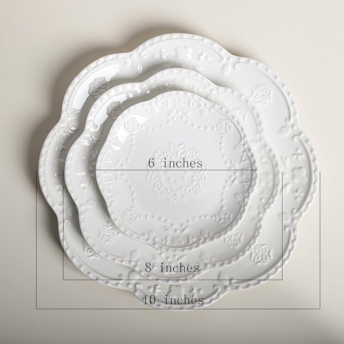 Gaolinci European Palace Series Lace Embossed Ceramic Dinner Plate (Set of 4)