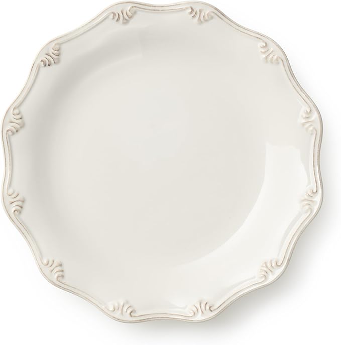 Heritage Scroll 9-Inch Salad Plates, Set of 4 – Elegant Ivory Stoneware with Sculpted Scroll Design & Scalloped Edge – Classic Accent Plates for Dining & Entertaining