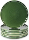 vicrays Ceramic Salad Plates Set - Porcelain 8 Inch Flat Dessert Appetizer Plate for Lunch Home Party Restaurant - Scratch Resistant Microwave Oven and Dishwasher Safe - Set of 6 (Green)