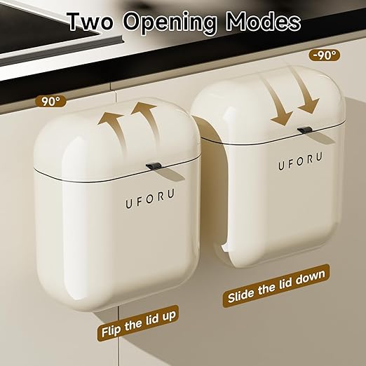 UFORU 3.2gal/12L Compost Bin Kitchen for Counter Top or Under Sink, Plastic Hanging Trash Can with Lid, Wall Mounted Garbage Can for Bathroom, Office, RV