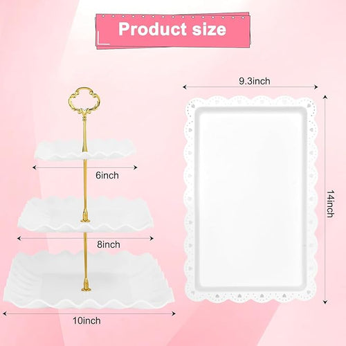 5 Pcs Dessert Table Display Set - 2 Pcs 3-Tier Dessert Display Stands & 3 Pcs Serving Tray - Dessert Trays Dessert Stands Treat Table Displays Set for Tea Parties,Birthdays & Baby Showers