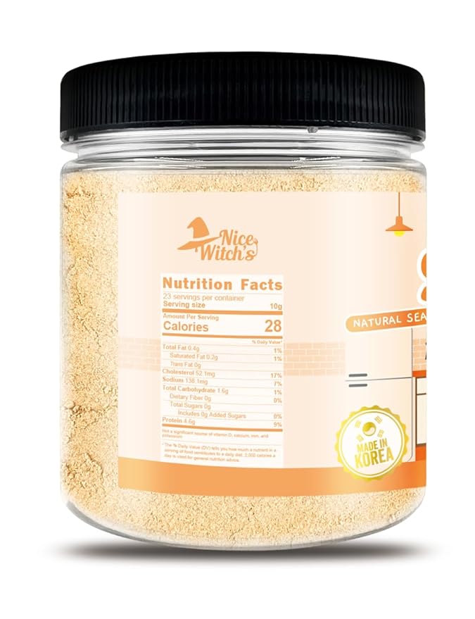 NICE WITCH'S Korean 100% Pure Natural Seasoning 8oz / 227g - Shrimp Powder, MSG Free, Authentic Thai & Southeast Asian Flavor, Pad Thai, Tom Yum Goong, Khao Pad 새우분말 (Shrimp)