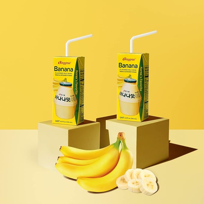 Binggrae Banana Flavored Milk Drink – Sweet and Creamy Korean Beverage – Shelf-Stable 6.8 fl oz Cartons – Pack of 6