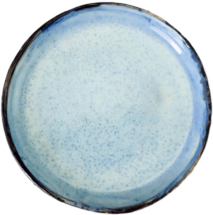 roro Handmade Ceramic Stoneware Appetizer Plates with Rustic Motif; Coral Brown & Tropical Blue, 7 Inch Set of 2 for Appetizers, Dessert, and Snacks