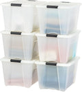 IRIS USA 54 Quart Stackable Plastic Storage Bins with Lids and Latching Buckles, 6 Pack - Pearl, Containers with Lids and Latches, Durable Nestable Closet, Garage, Totes, Tubs Boxes Organizing