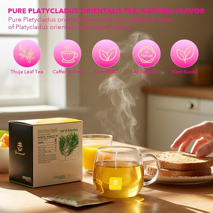 Soilmount - Thuja Leaf Tea - |Leaf of Arborvitae|Thuja|侧柏叶|Ce bai ye|측백엽| - Pure Herbal Tea - Natural, Organic, Non-GMO, Clean Ingredients, Caffeine Free (18 Tea Bags, Box 1)