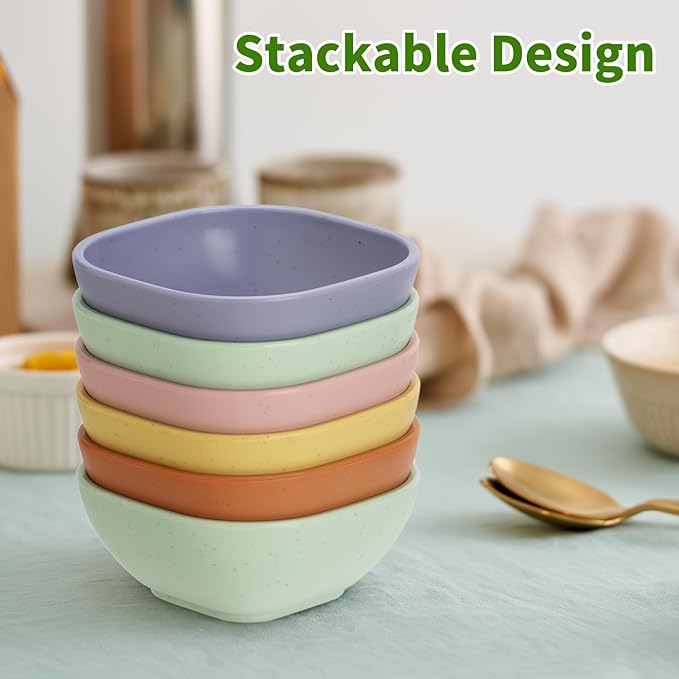 20 Pack Small Bowls, 4.5 OZ Wheat Straw Soy Sauce Dishes, Unbreakable Dessert Bowls,Dipping Sauce Cups, Mini Prep Bowls,Snacks, Sauce Ketchup, BBQ (soft colors)