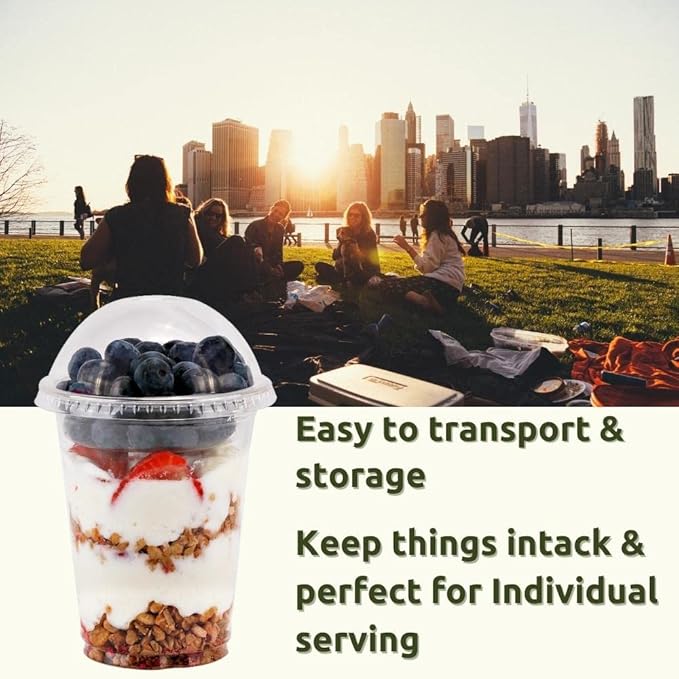Aatriet 12 oz Clear Plastic Parfait Cups with Insert 3.25oz & Dome Lids No Hole - (20 Sets) Yogurt Fruit Parfait Cups, for Dips and Veggies, Take Away Breakfast and Snacks. No Leaking