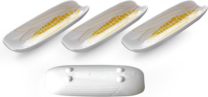 Cinf Ceramic Corn Cob Holders 8.8" Corn Dishes Set of 4 Trays Non-slip Bottom Microwave Dishwasher Oven Safe (Champagne Gold)