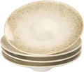 Soup Bowls, Soup Plates, 5.1 oz,Porcelain Pasta Bowl Set of 4, Wide edge Shallow Bowl Plates, Rimmed Bowls with Rim, Best choice for high-end restaurants and foodies,Gradient beige 9.8Inch