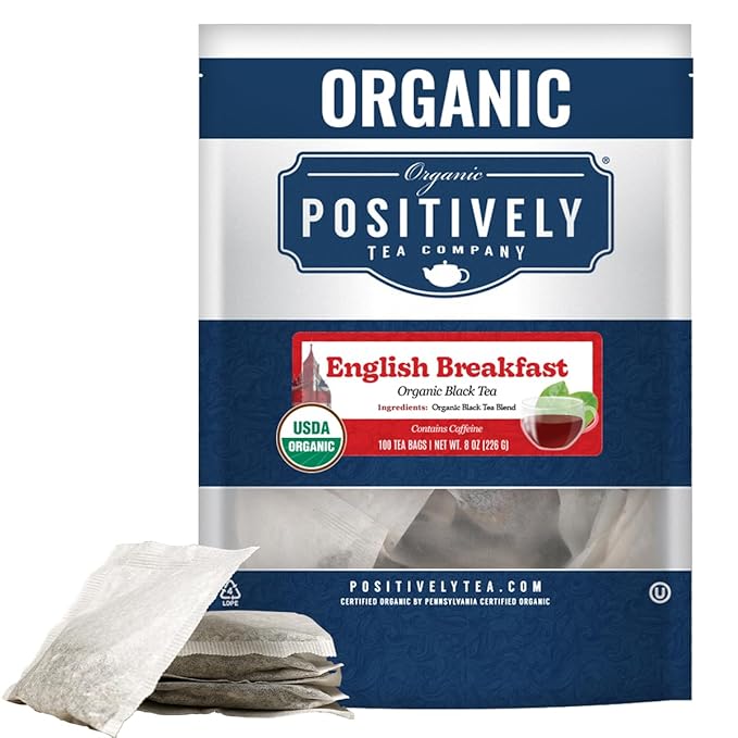 Organic Positively Tea Company, English Breakfast Black Tea Bags, 100 Count, Eco-Friendly Tea Bags, Non-GMO