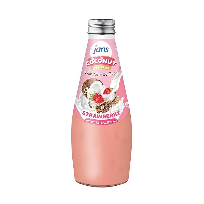 JANS - COCONUT MILK DRINK (with NATA DE COCO) STRAWBERRY 9.8 OZ (Pack of 1, Strawberry)