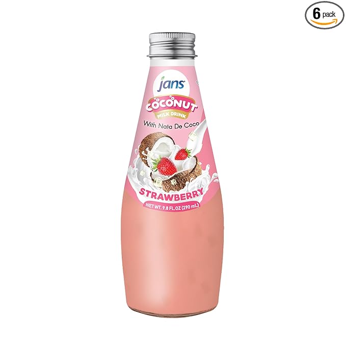 JANS - COCONUT MILK DRINK (with NATA DE COCO) STRAWBERRY 9.8 OZ (Pack of 6, Strawberry)