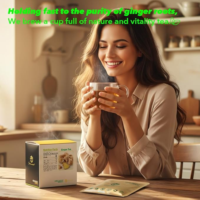 Soilmount - Ginger Tea - |Ginger Root|姜|jiang| - Pure Herbal Tea - Natural, Organic, Non-GMO, Clean Ingredients, Caffeine Free (18 Tea Bags, Box 1)