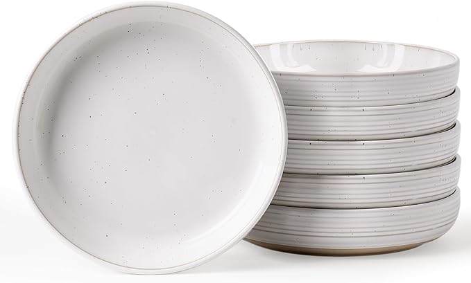 famiware Milkyway 33 oz Bowl Set, Pasta Bowls Set of 6, Salad Bowls, Double Reactive Glaze, Sturdy & Stackable, Ideal for Housewarming, Festivals, White with Speckles