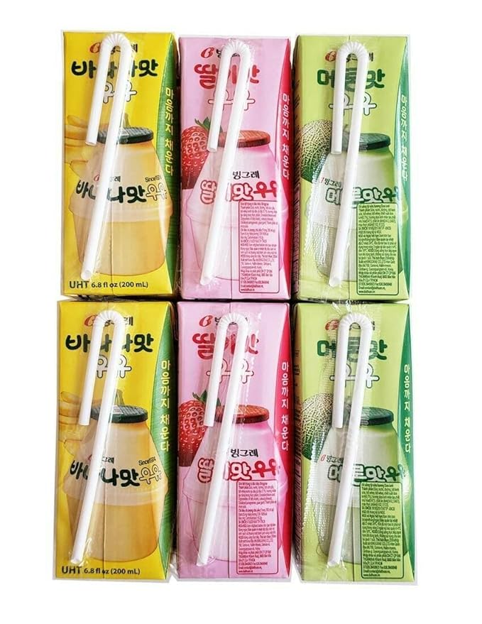 Binggrae Variety Banana, Strawberry, Melon Flavored Milk Drink 6 Packs