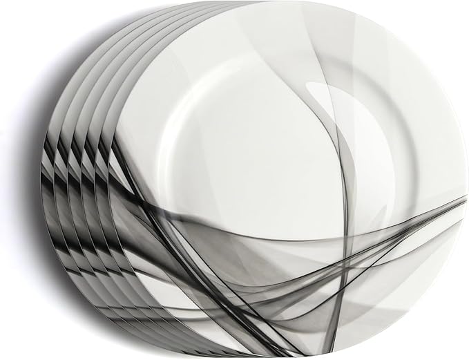 IQCWOOD Ceramic Dinner Plates Set of 6, 10.5 inch Dish Set Microwave, Oven and Dishwasher Safe, Scratch Resistant, Kitchen Porcelain Serving Dishes, White Dinner Plates Restaurant Dishes