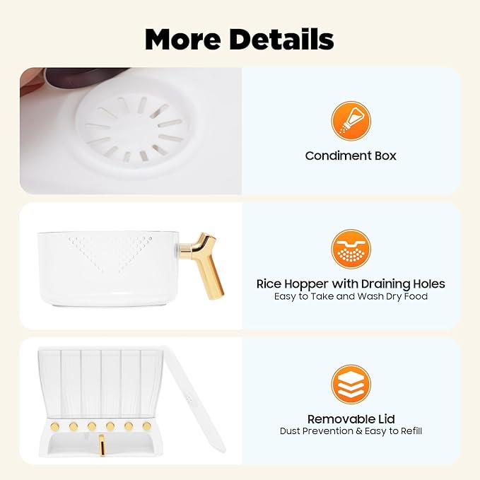 6 Grids Dry Food Dispenser Grain Rice Storage Dispenser with Measuring Cup, 22lbs Sealed Storage Tank for Home Kitchen, Detachable Partition