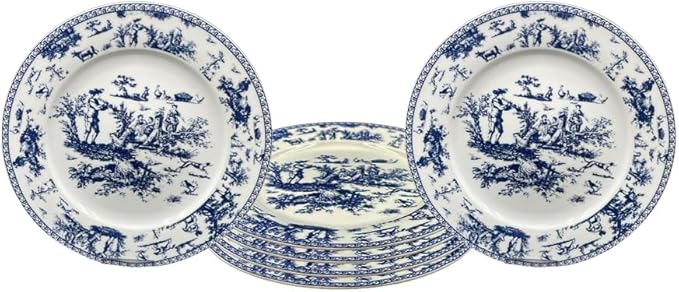 W&S CLASSICS Classic French Luxury Round Dinner Plates | 10.5 Inches Colorful Ceramic Flat Plates – Set of 6| Large Serving Plates for Party | Dishes for Appetizer, Salad, Desert, Steak (Blue)