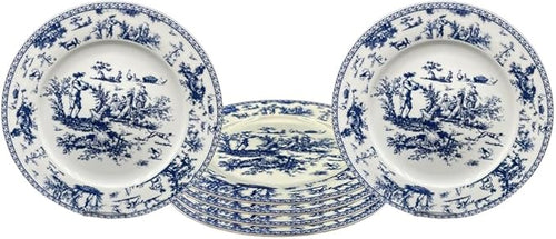 W&S CLASSICS Classic French Luxury Round Dinner Plates | 10.5 Inches Colorful Ceramic Flat Plates – Set of 6| Large Serving Plates for Party | Dishes for Appetizer, Salad, Desert, Steak (Blue)
