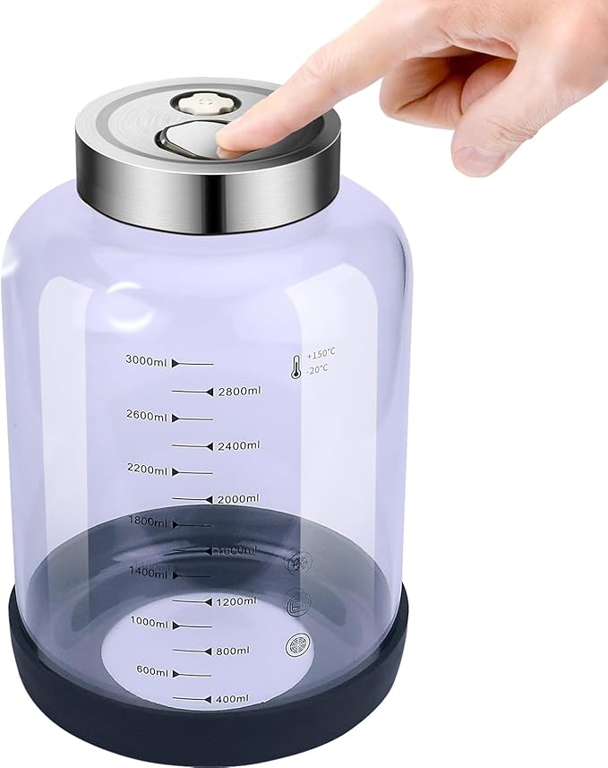 Fermentation Mason Jar, 3L Glass Pickle Jar for Fermenting, Glass Canister for Food,Kitchen Container for pickle, flour, Cookie, Candy, Loose Tea (100oz)