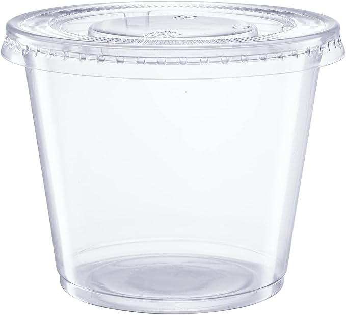 GUSTO 5.5 oz Jello Shot Cups with Lids [200 Count] Clear Plastic Portion Containers, Condiment Cups for Sauces, Dressings & Samples – Durable, Stackable, Leak-Resistant (Formerly Comfy Package)