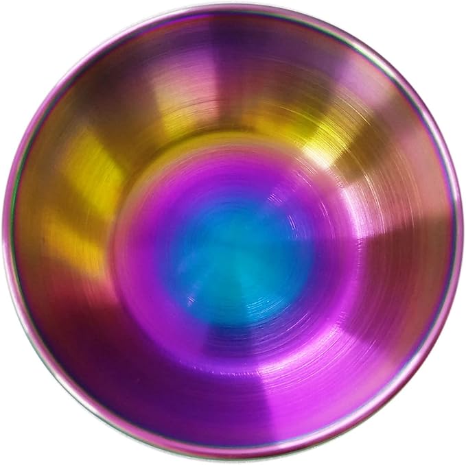 8Pcs Mini Stainless Steel Dipping Sauce Bowls, Dishes, Round Seasoning Saucers, Small Individual Appetizer Plates, Sushi Dipping Bowl, Rainbow 3.27"x3.27"x1.14"