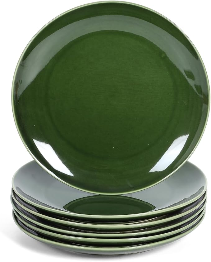 vicrays Ceramic Round Plates Set of 6 - Porcelain 10 inch Dinner Plates for Salad Dessert Appetizer Bread - Microwave Oven and Dishwasher Safe - Green