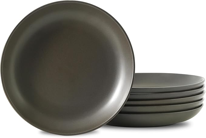 Ceramic Plate，10 Inch Dinner Plate, Black Plate Set of 6 for Steak, Noodle, Microwave Oven and Dishwasher Safe, Matte Black