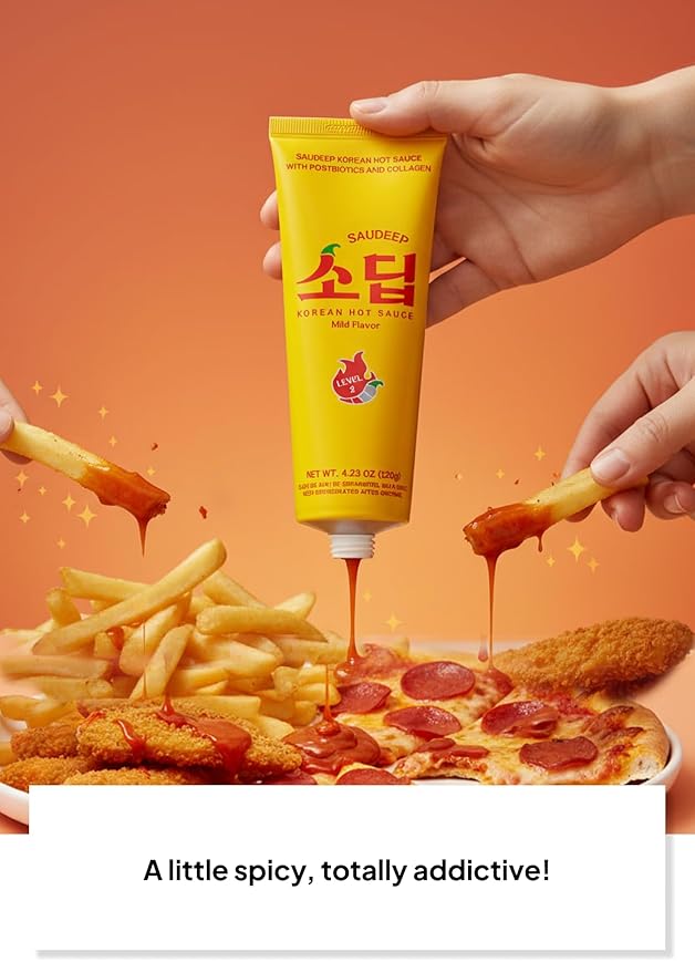 Korean Food Saudeep Mildly spicy Hot Sauce, Korean-Style Dipping Sauce, Level 2 Mild Spice, Versatile Sauce for Pizza, Rice, Noodles & Snacks, 4.23 oz