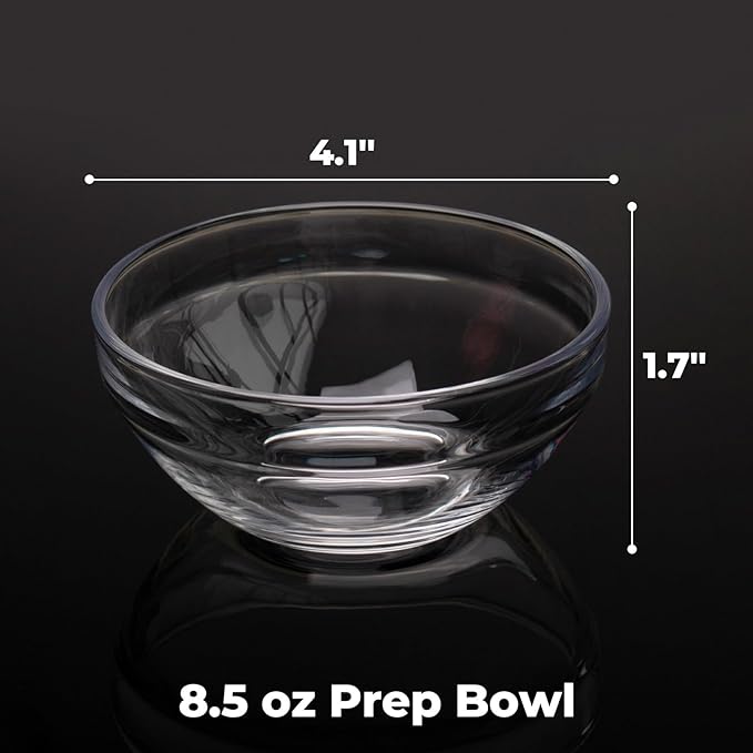 8.5 oz Clear Glass Bowl, Small Prep Bowls for Prepping Ingredients, Dishwasher and Microwave Safe, Stackable, Set of 6