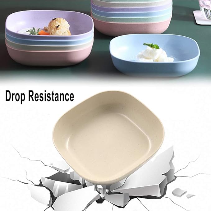 N/A/ 5Pcs 14.4cm Square Lightweight Wheat Straw Plates, Deep Dinner Dishes, Camping Dinnerware for Serving pasta fruit for Kids Toddlers and Adults (MULTI) Multicolor