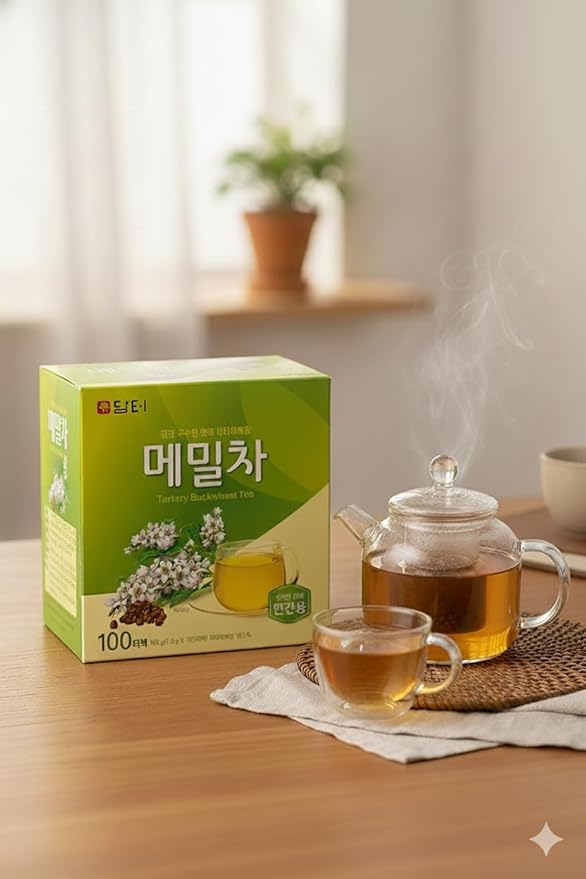Damtuh Buckwheat Tea Bags, Korean Tartary Buckwheat Tea, Caffeine-Free, 100 Bags