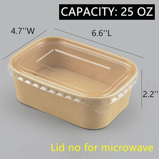 50 Pack 25oz Paper Meal Prep Containers with Lids, Disposable Kraft Food Containers, Stackable Oil-Proof Takeout Salad Bowls for Meal Prep, Picnic, Party Supplies, Microwave Freezer Safe