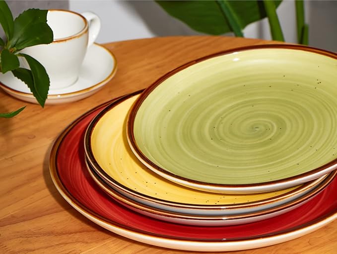 ONEMORE Porcelain Dinner Plates 8.5 inch Dessert Salad Plates Ceramic Plates with Speckle Serving Dishes Set of 4, Microwave, Oven and Dishwasher Safe