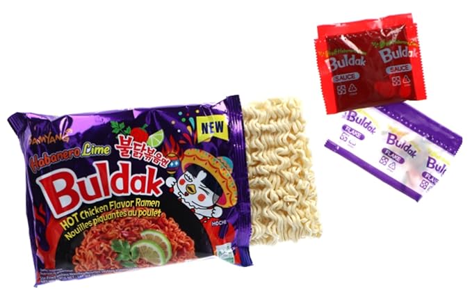Samyang Buldak Hot Chicken Spicy Ramen Korea Instant Packaged Noodles,4.76 oz,Habanero Lime,5 Pack