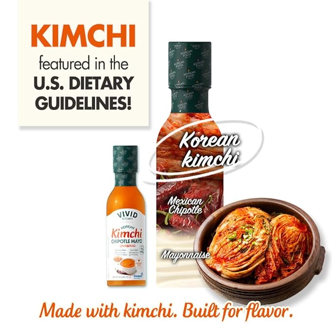 VIVID KITCHEN Kimchi Chipotle Mayo - Korean Fusion Sauce - 8.6 oz Bottle - Bold, Spicy, Creamy Condiment - No MSG or Preservatives - Perfect for Topping, Dipping, Spreading & Cooking