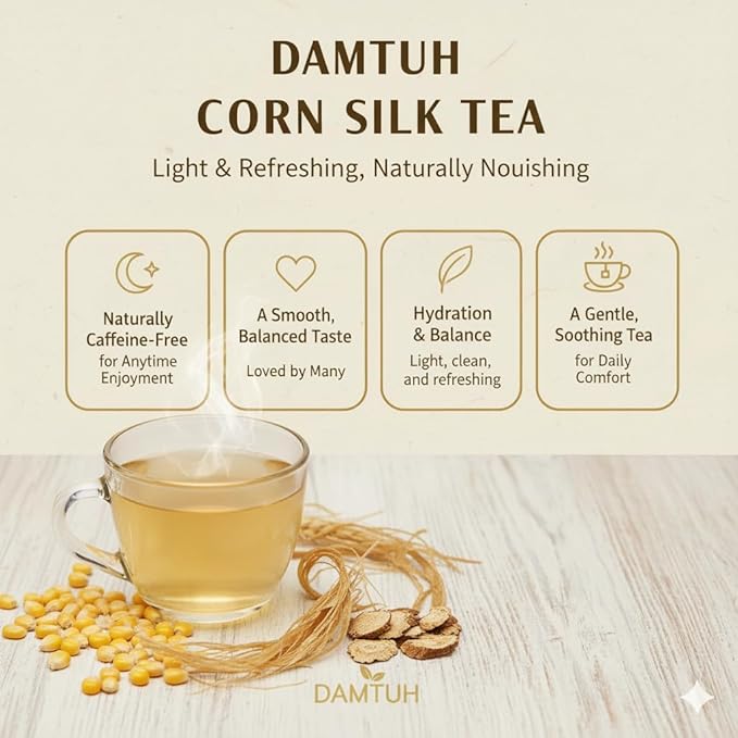 Damtuh Korean Corn Silk Tea, Corn Tea Bags, Caffeine-Free Herbal Tea, 100 Bags