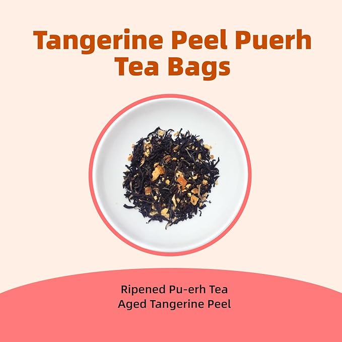 Tangerine Peel Puerh Tea Bags - Chenpi & Puer Herbal Blend for Digestive Aid & Wellness, Ripe fermented Tea with Natural Mandarin Aroma, Traditional Chinese Tea 2.12oz 20 Bags, AeroMind CloudTrade