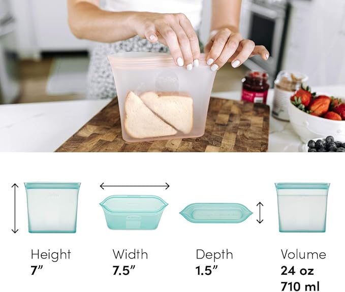 Zip Top Reusable Food Storage Bags | Sandwich Bag [Frost] | Silicone Meal Prep Container | Microwave, Dishwasher and Freezer Safe | Made in the USA